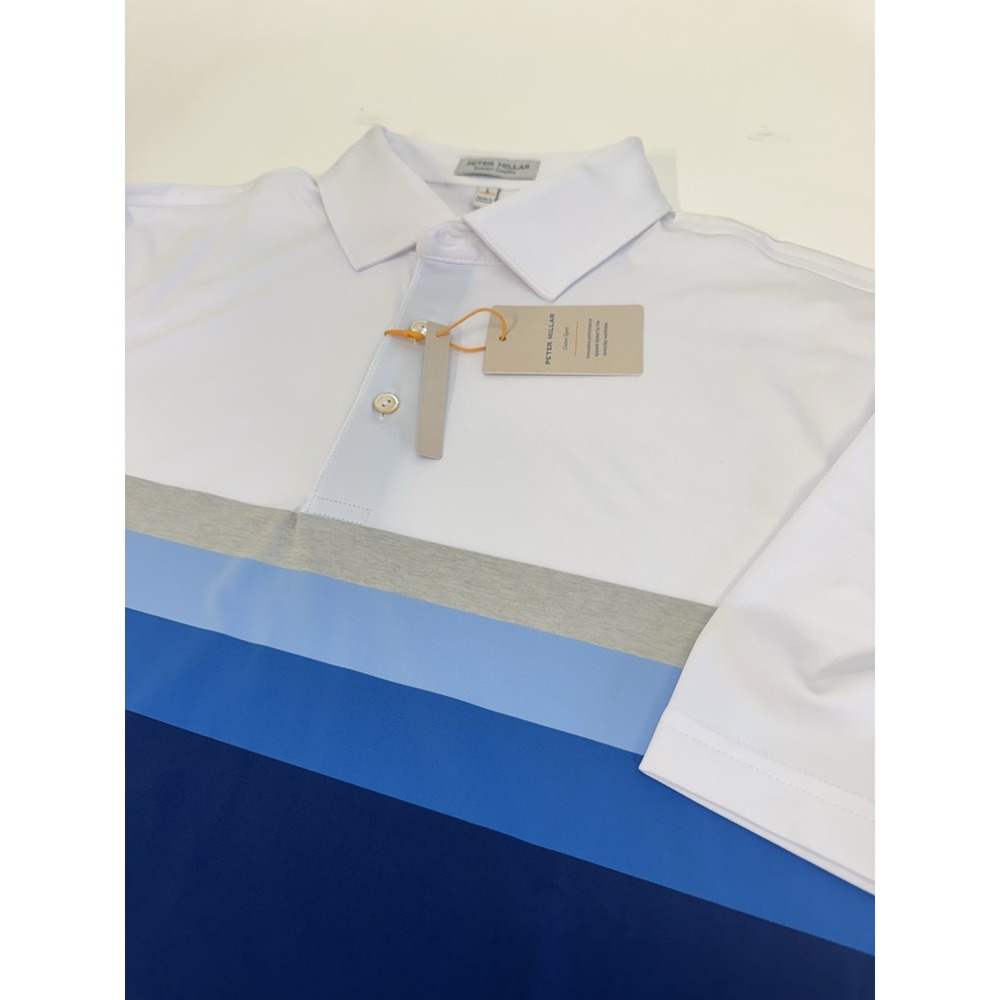 NWT Peter Millar "Cornwall" Color Block Golf Polo Shirt White Blue LARGE $115